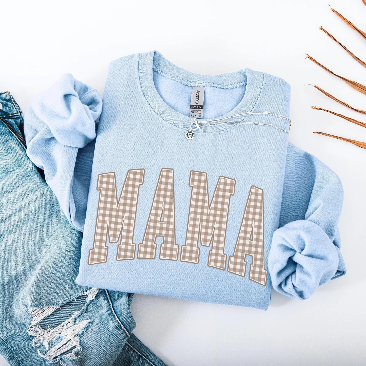 Sky blue gingham Mama sweatshirt