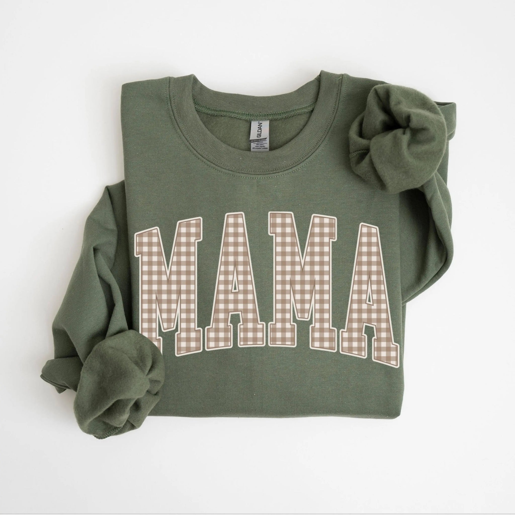 Olive gingham Mama sweatshirt