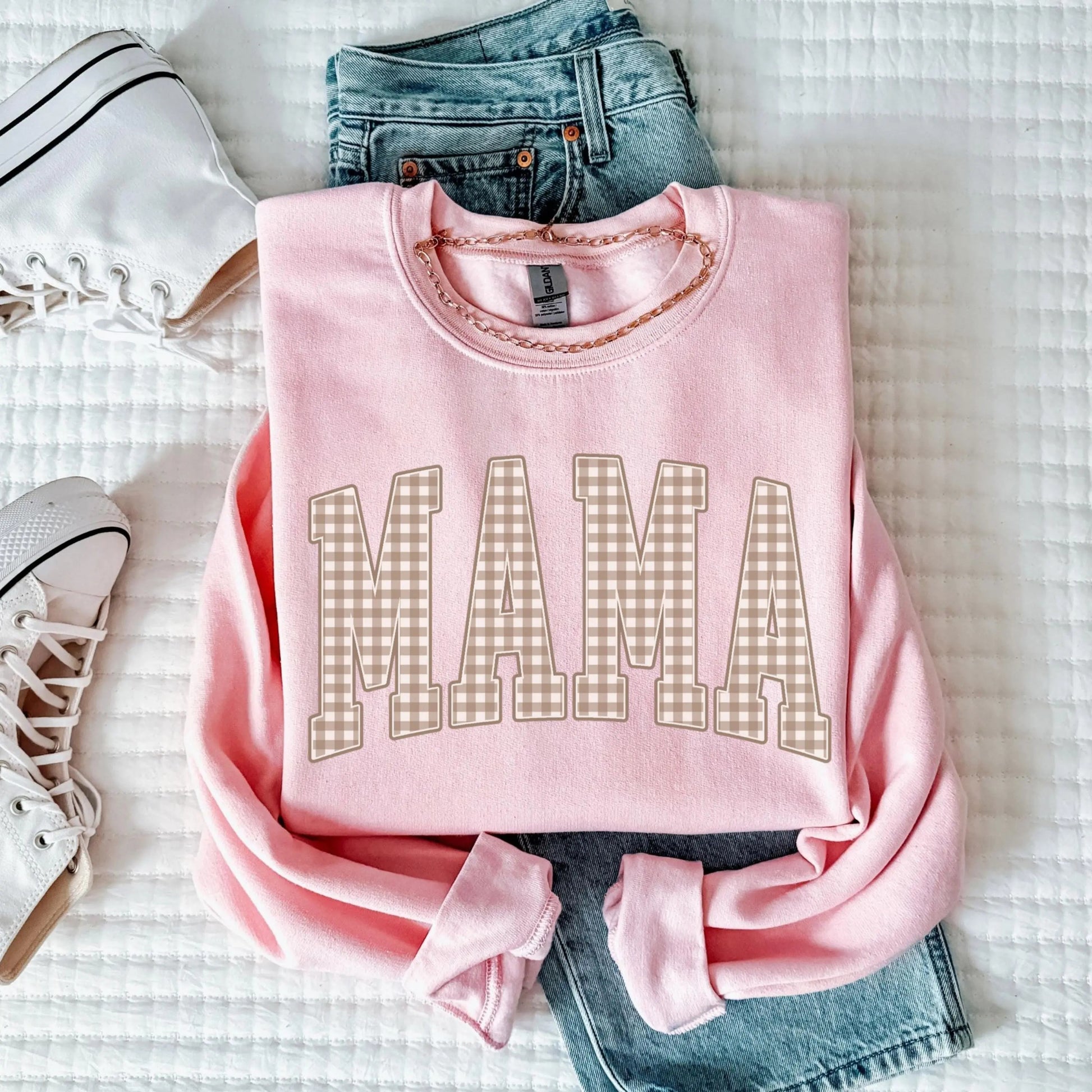 Pink gingham Mama sweatshirt