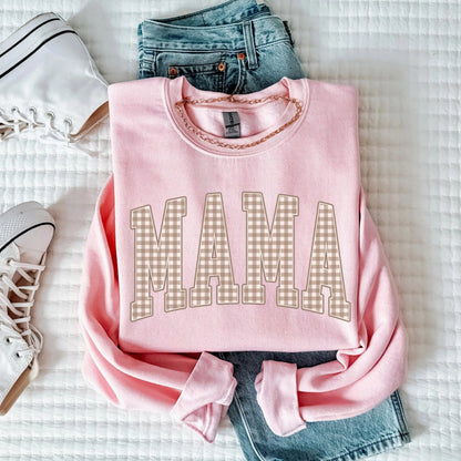 Pink gingham Mama sweatshirt