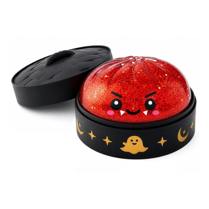 Red devil dumpling squishy in steamer-style storage case